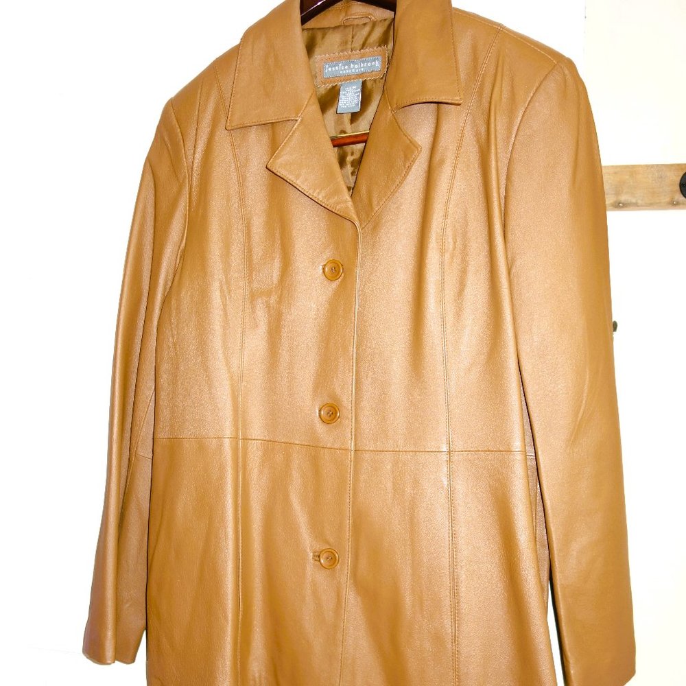 Jessica Holbrook Washable Tan Leather Jacket Size Medium